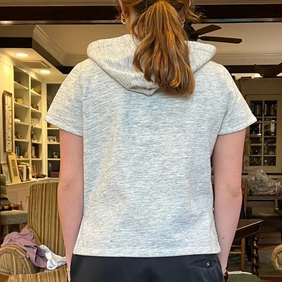 Madewell Lace Up Short Sleeve Hooded Merino Wool Sweater Hoodie Size L - Picture 4 of 5